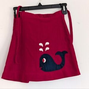 Vintage Girls Red Velvet Wrap Skirt Blue Whale Applique Size 6